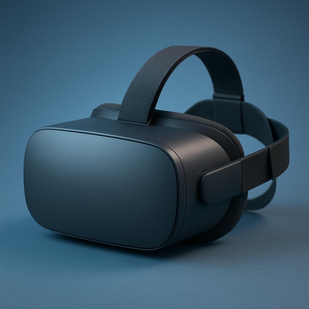 The following alt text can be used for the image: "Public domain image of an Oculus VR headset against a blue background".